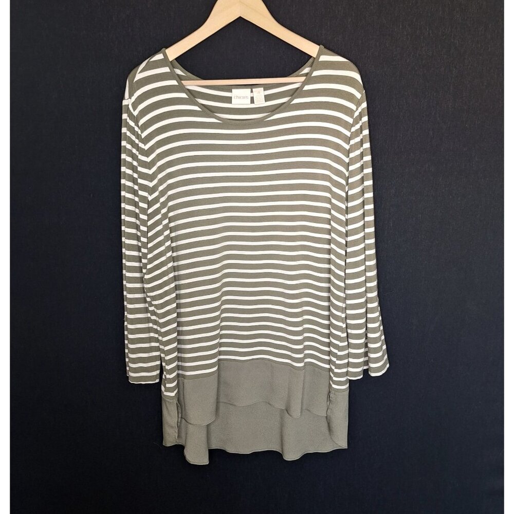 💙 Chicos Striped Relaxed Fit Long Sleeve Shirt Size 2X Soft Stretch Comfy Casua